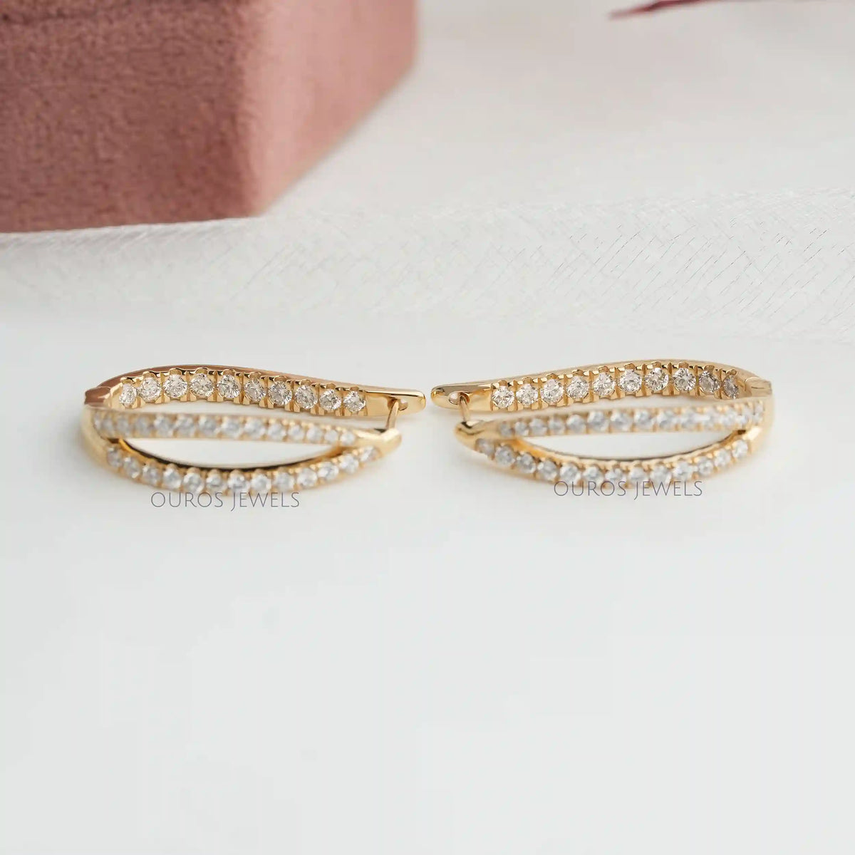 Round Cut Pave Set Duo Diamond Hoop Earrings Earring