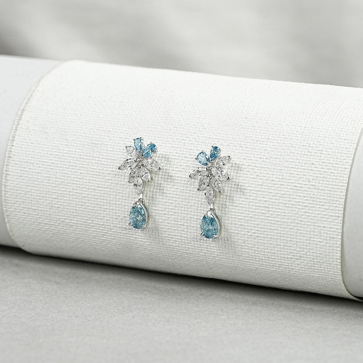 Blue Pear Diamond Cluster Drop Earrings Earrings