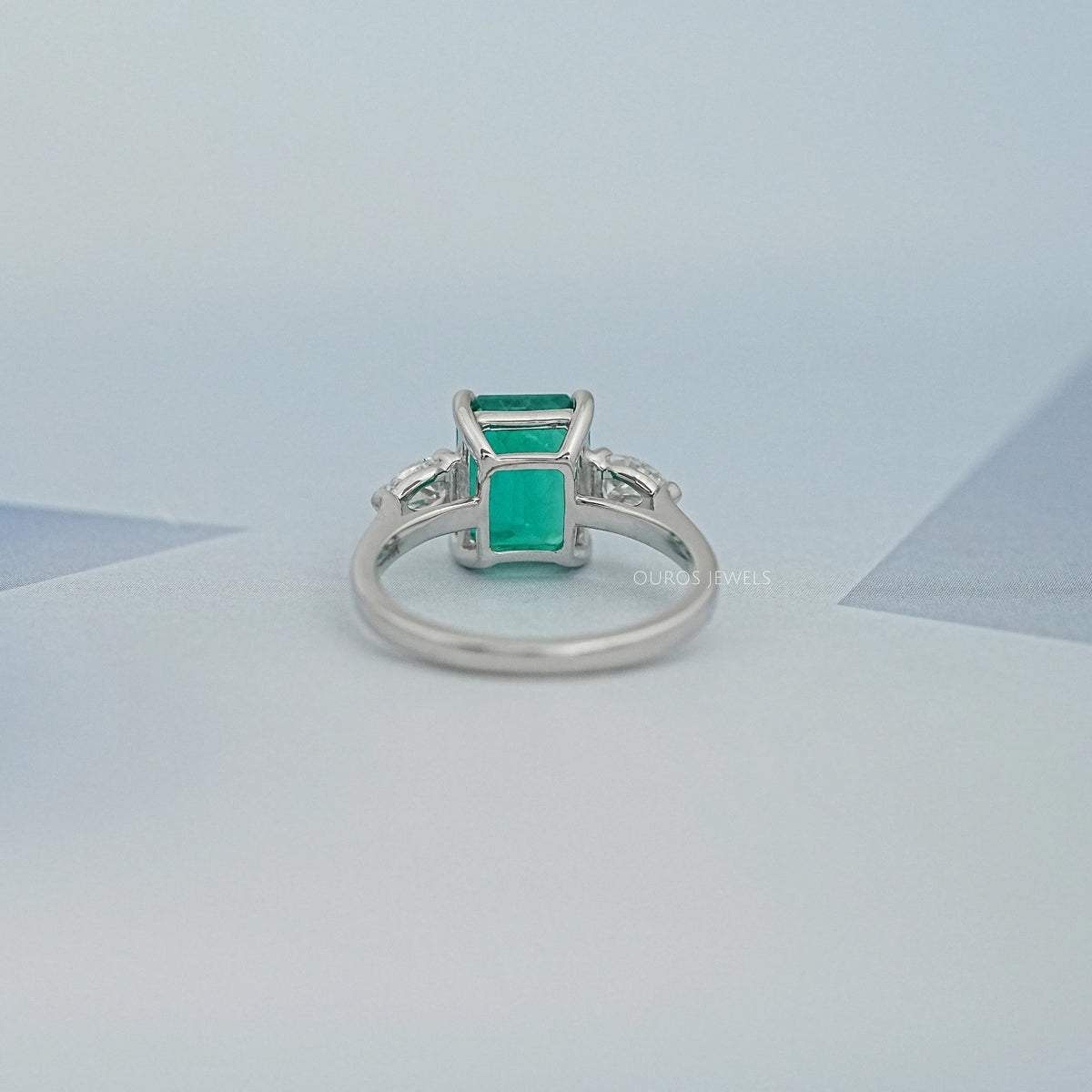 Emerald Gemstone Three Stone Ring Ring