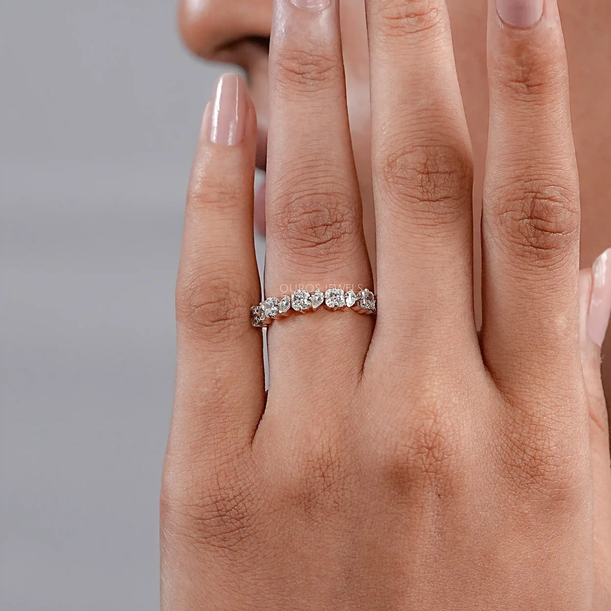 Square Radiant And Pear Cut Lab Diamond Half Eternity Band Rings