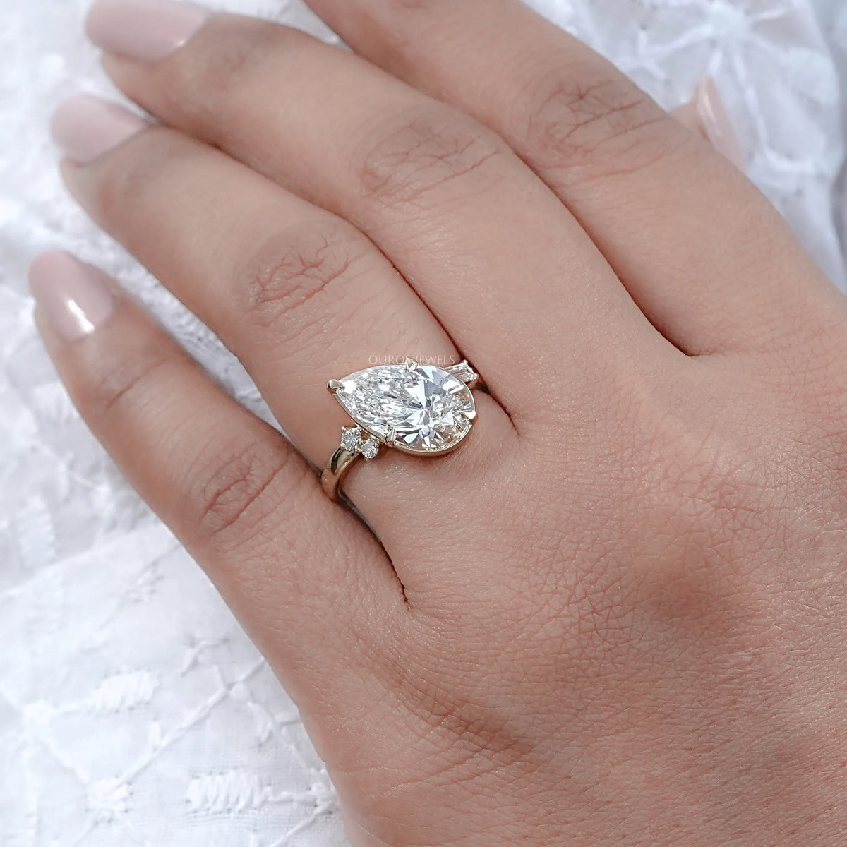 Yellow Gold Pear Cut Lab Diamond Engagement Ring