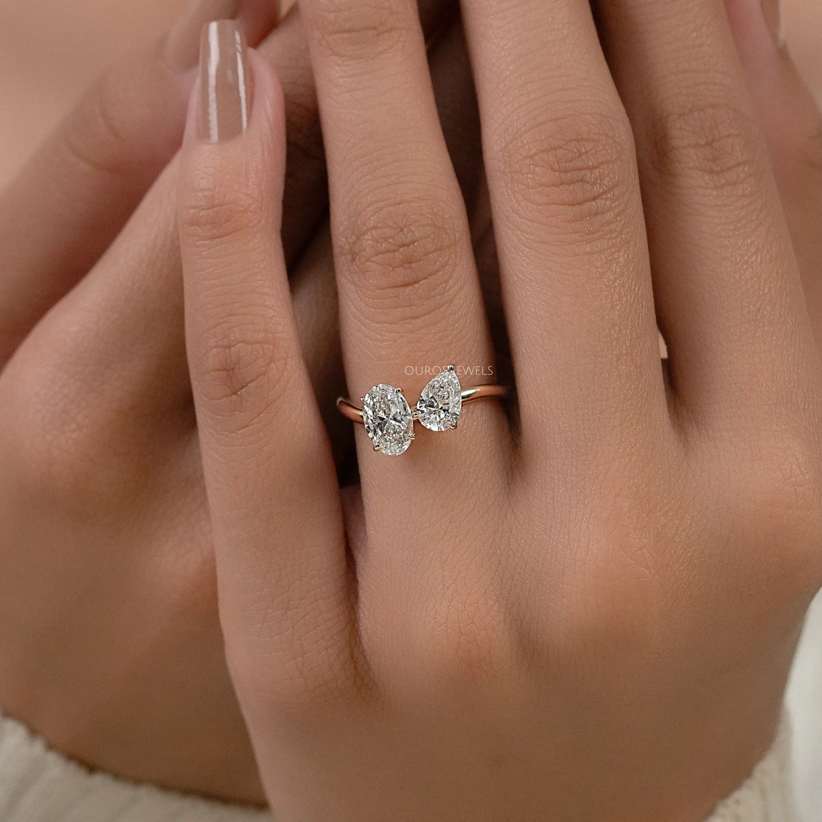 Two Stone Lab Diamond Curved Engagement Ring Ring