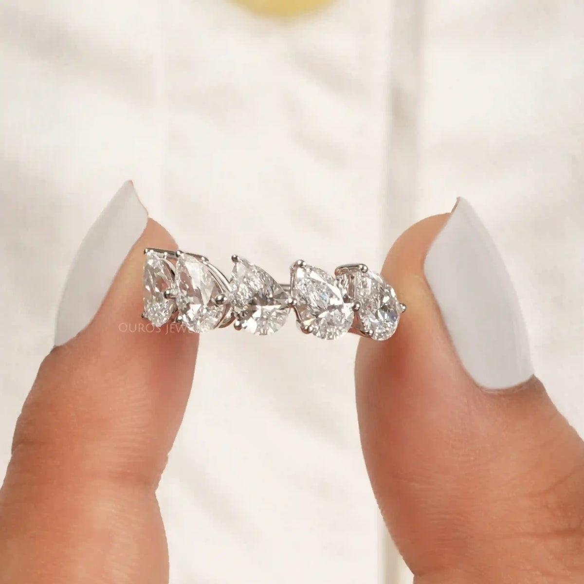 Pear Cut Five Stone Lab Grown Diamond Dainty Ring