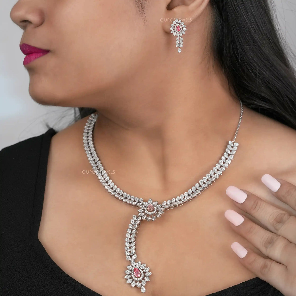 Pear And Round Cut Lab Grown Diamond Necklace Set Necklaces