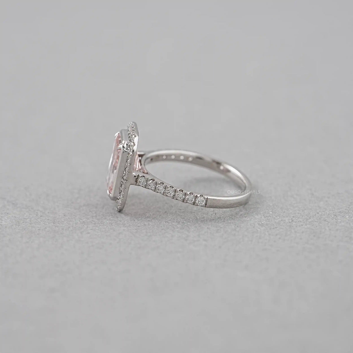 Fancy Pink Radiant Cut Halo Diamond Ring