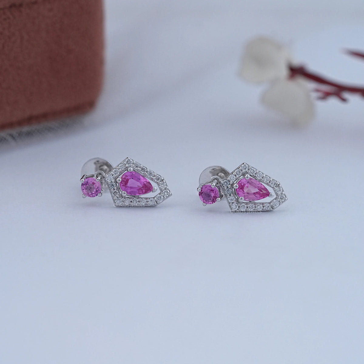 Pear Shape Halo Gemstone Dangle Earrings