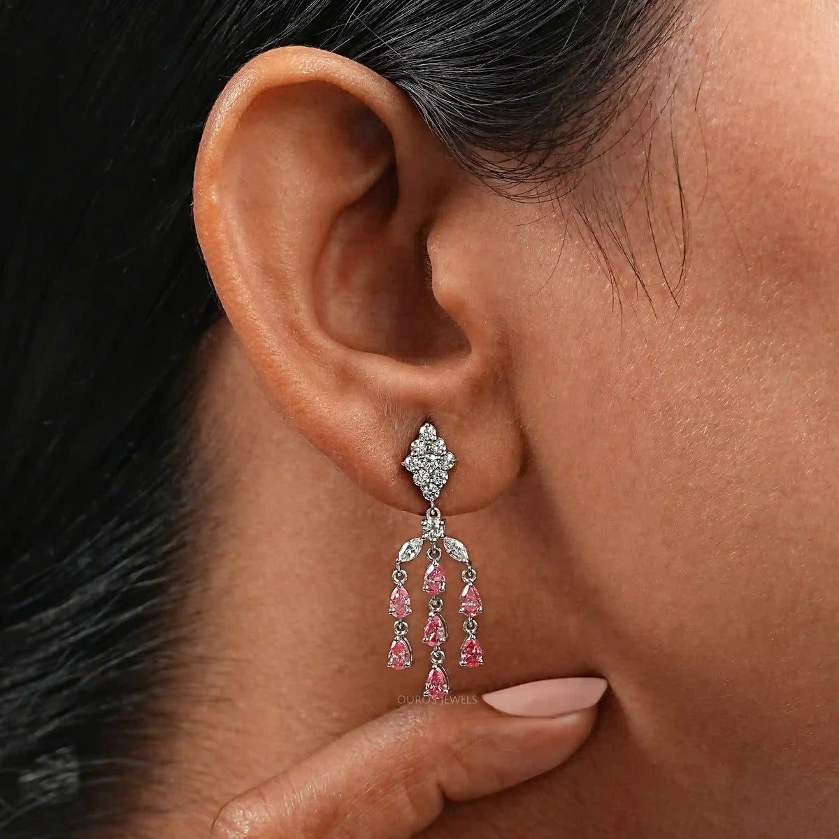 Fancy Pink Pear Chandelier Earrings Earrings