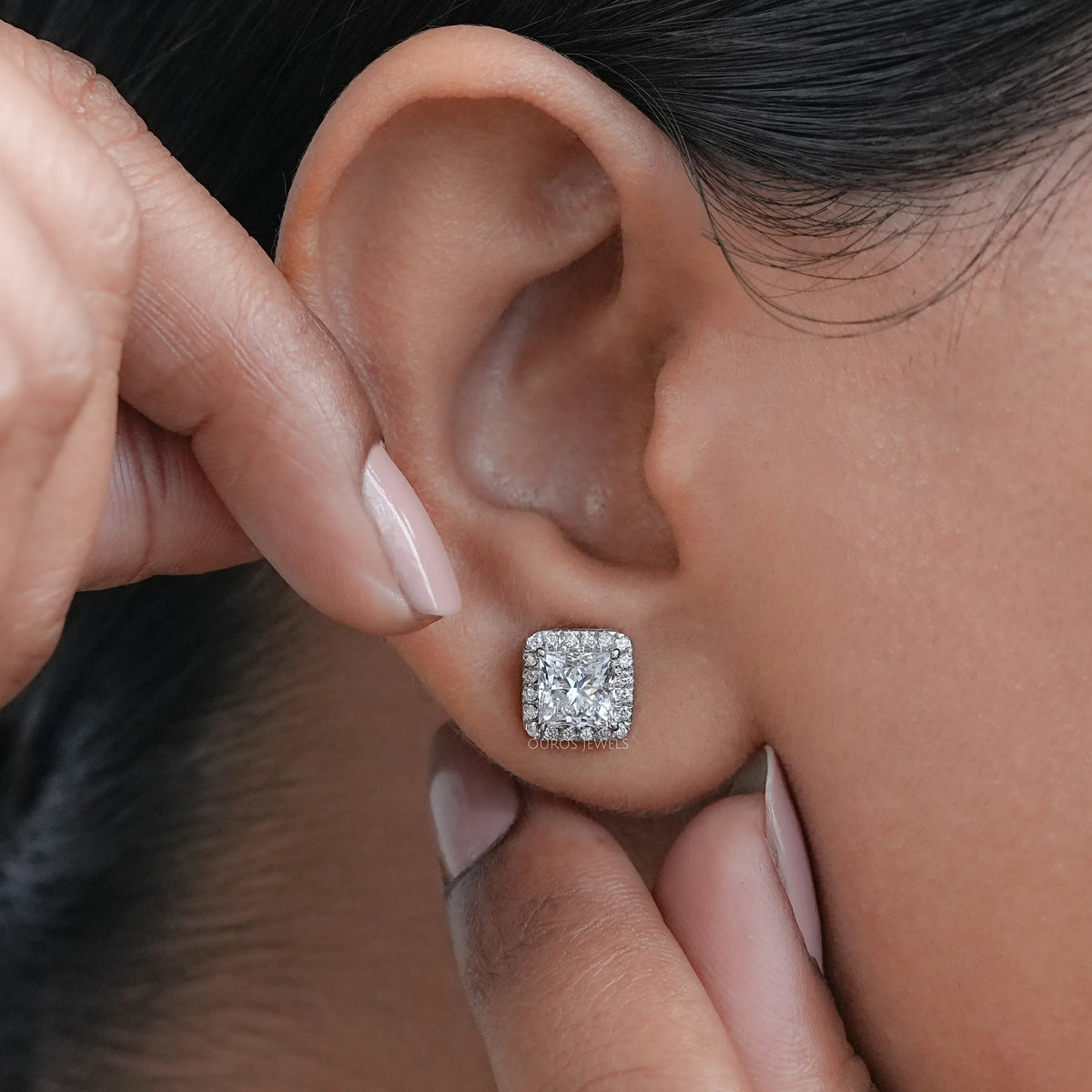 Lab Princess Diamond Halo Stud Earrings Earring