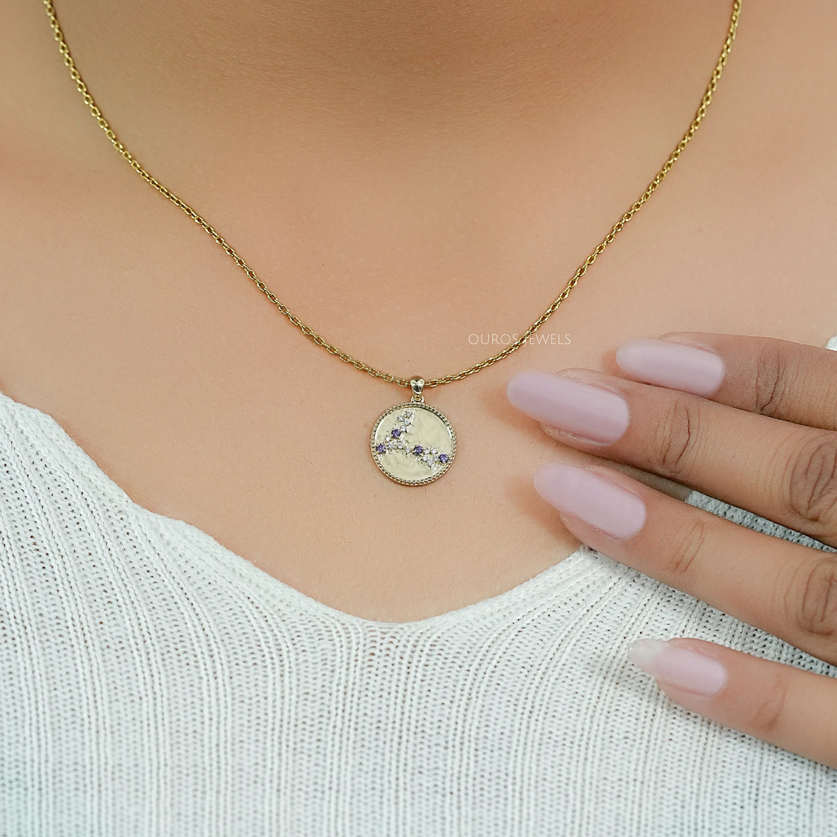 Pisces Zodiac Sign Sapphire Purple Gemstone Pendant