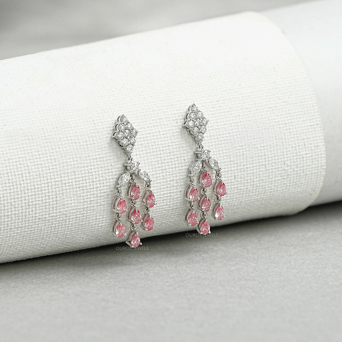 Fancy Pink Pear Chandelier Earrings Earrings