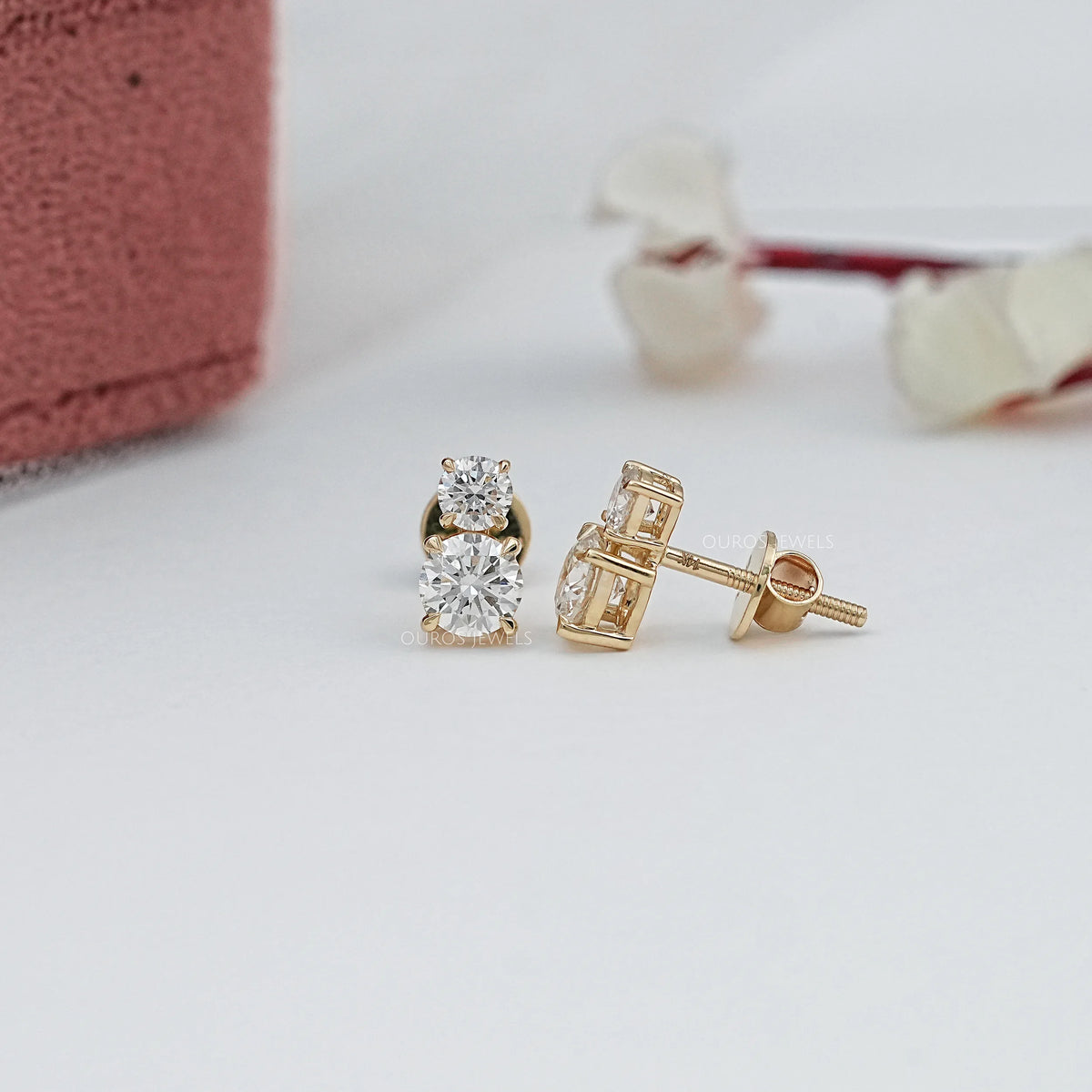 Round Lab Diamond Dual Stud Earrings Earrings