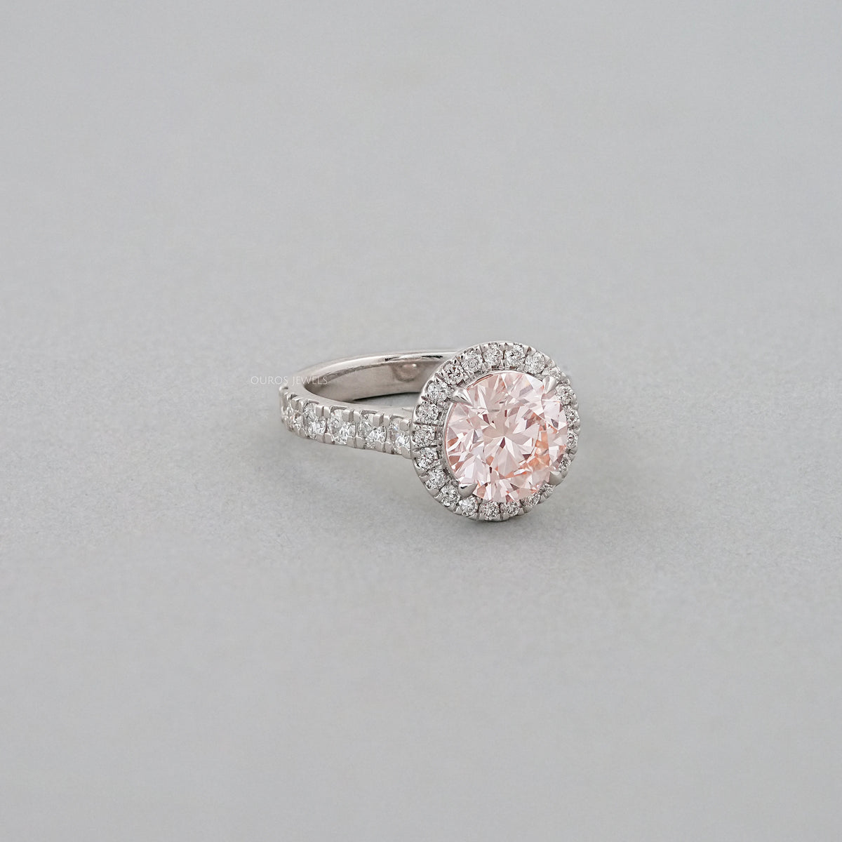 Pink Round Cut Halo With Accent Engagement Ring Ring