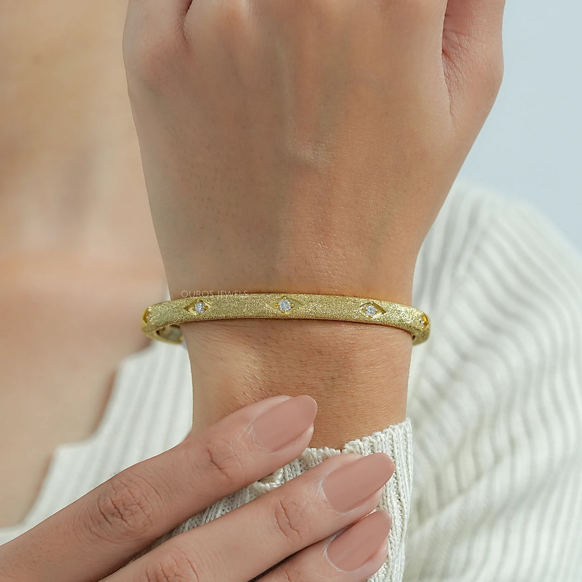 Textured Finish Round Lab Diamond Bangle Bracelet