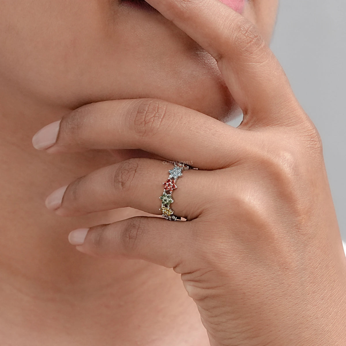 Round Colored Diamond Wedding Stackable Band Rings