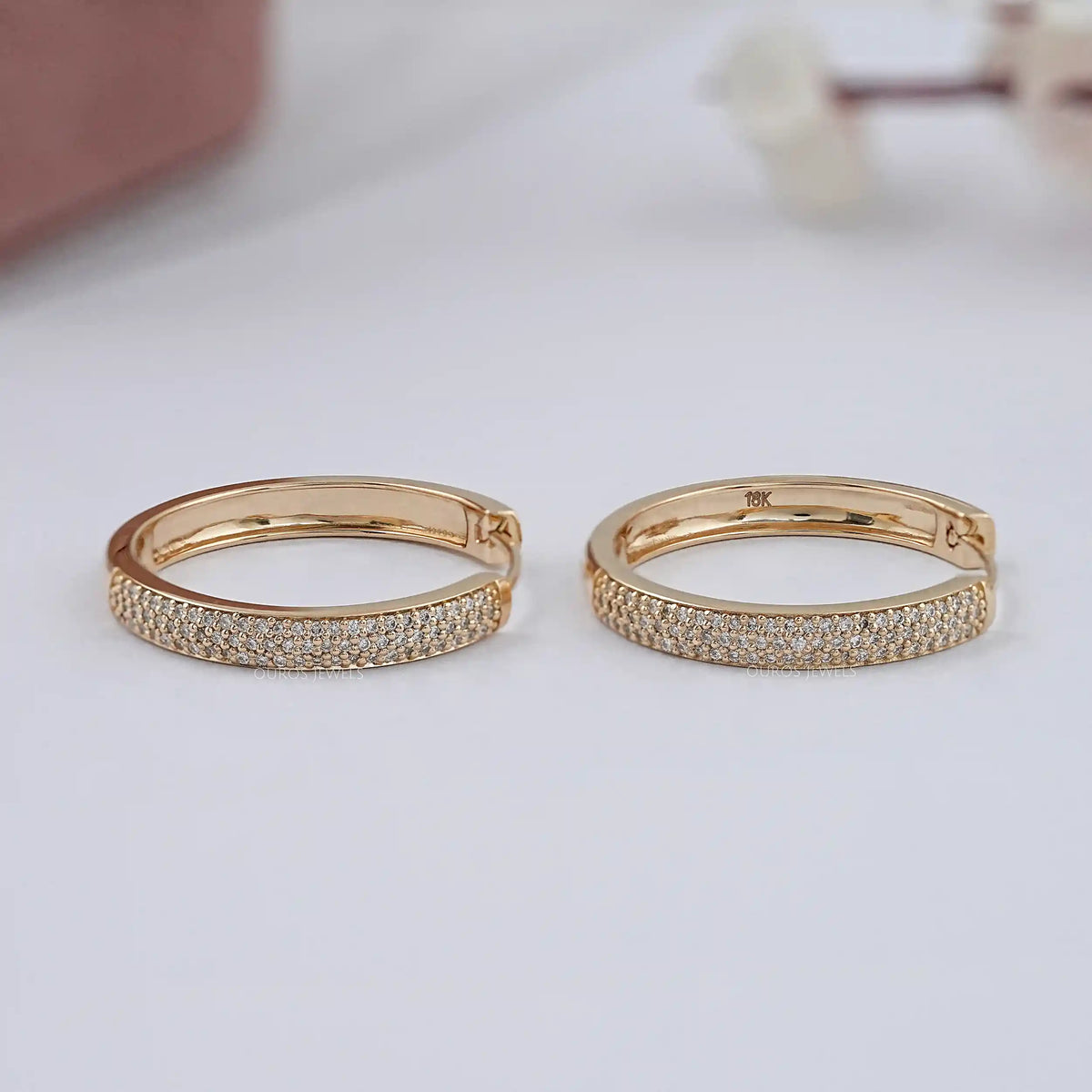 Pave Set Round Diamond Hoop Earrings Earrings