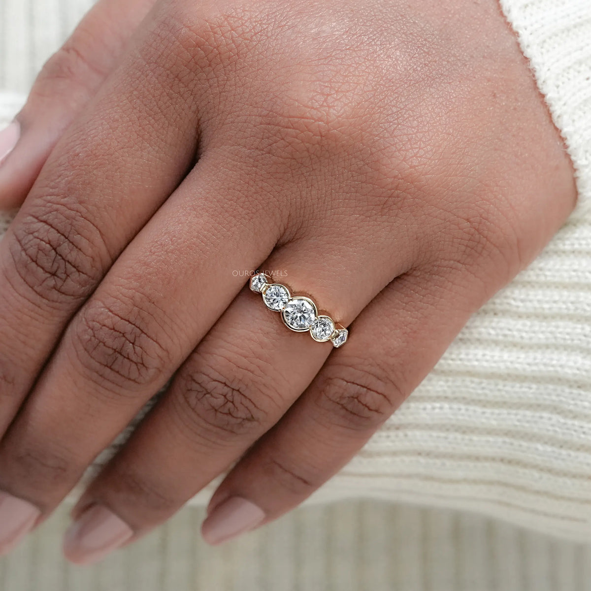 Five Stone Round And Pentagon Diamond Bezel Set Ring