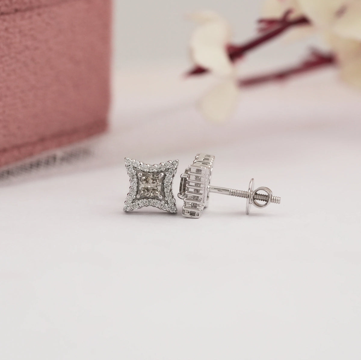 Olive Princess Lab Diamond Halo Stud Earrings Earring