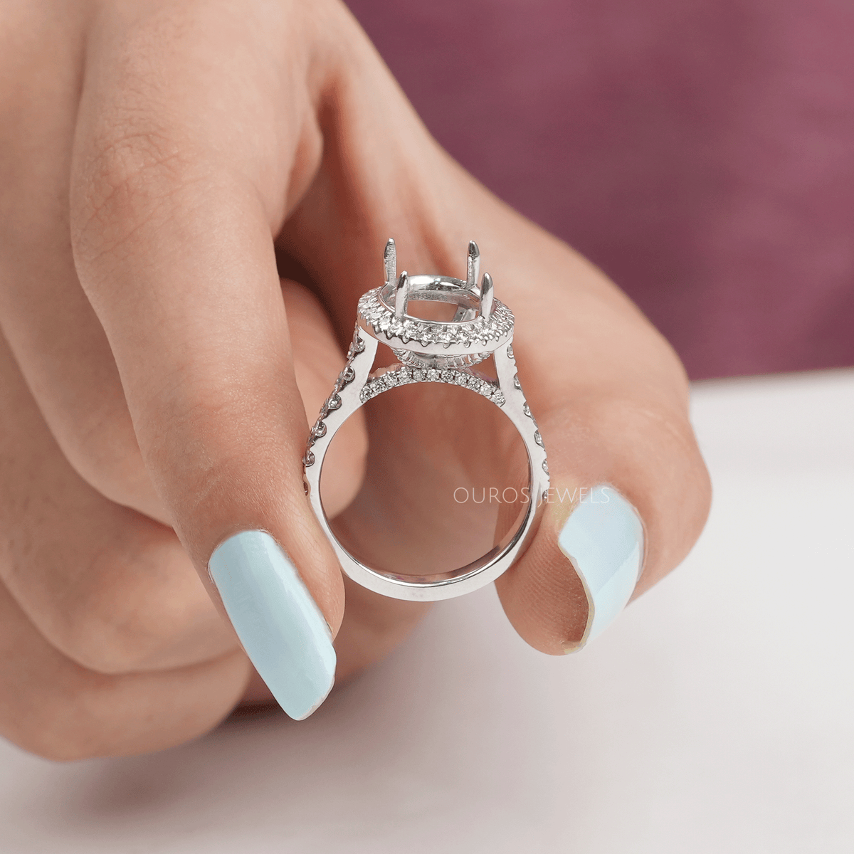 Semi Mount Halo Accent Diamond Ring