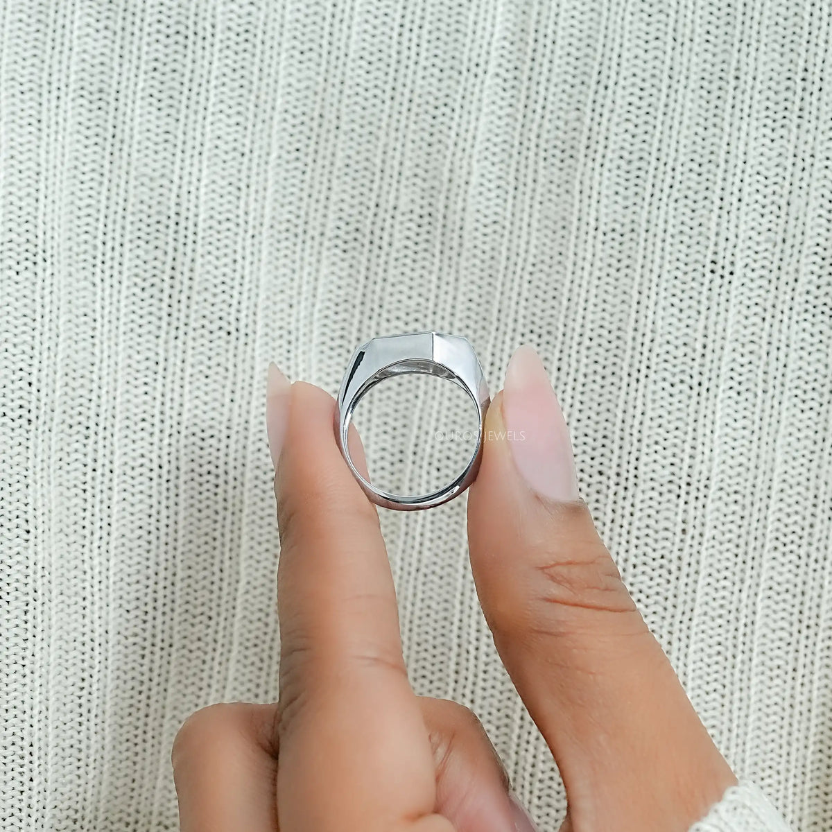 East West Step Cut Shield Bezel Set Solitaire Ring