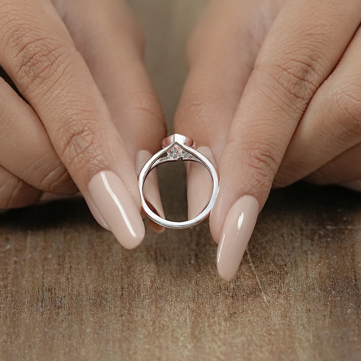 Half Bezel Marquise Diamond Split Shank Ring Ring