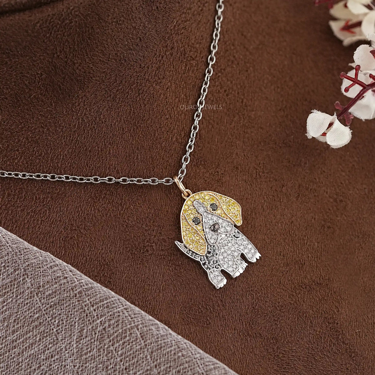 Lab Grown Color Diamond Dog Pendant Necklaces