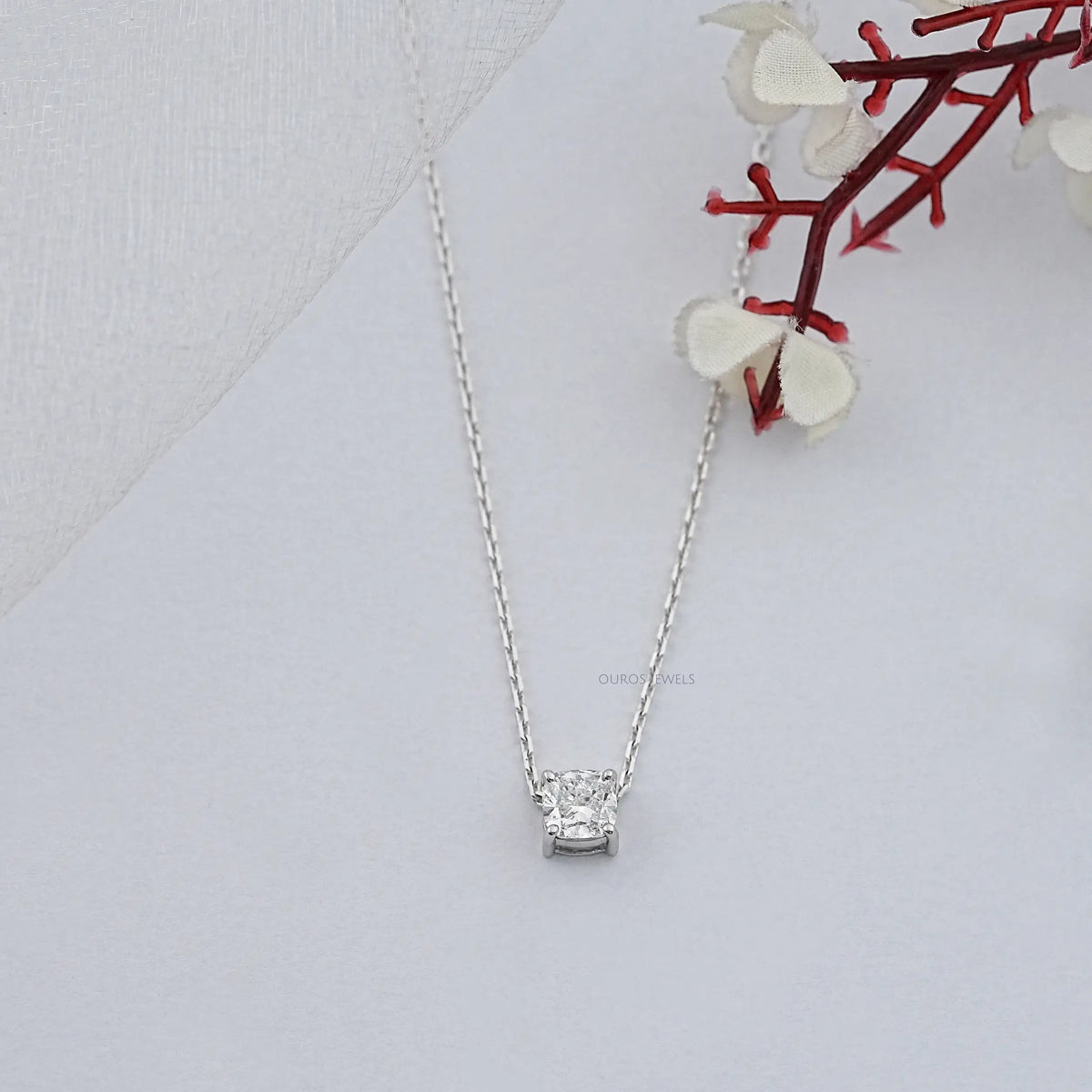 Certified Cushion Cut Lab Grown Diamond Pendant Necklaces