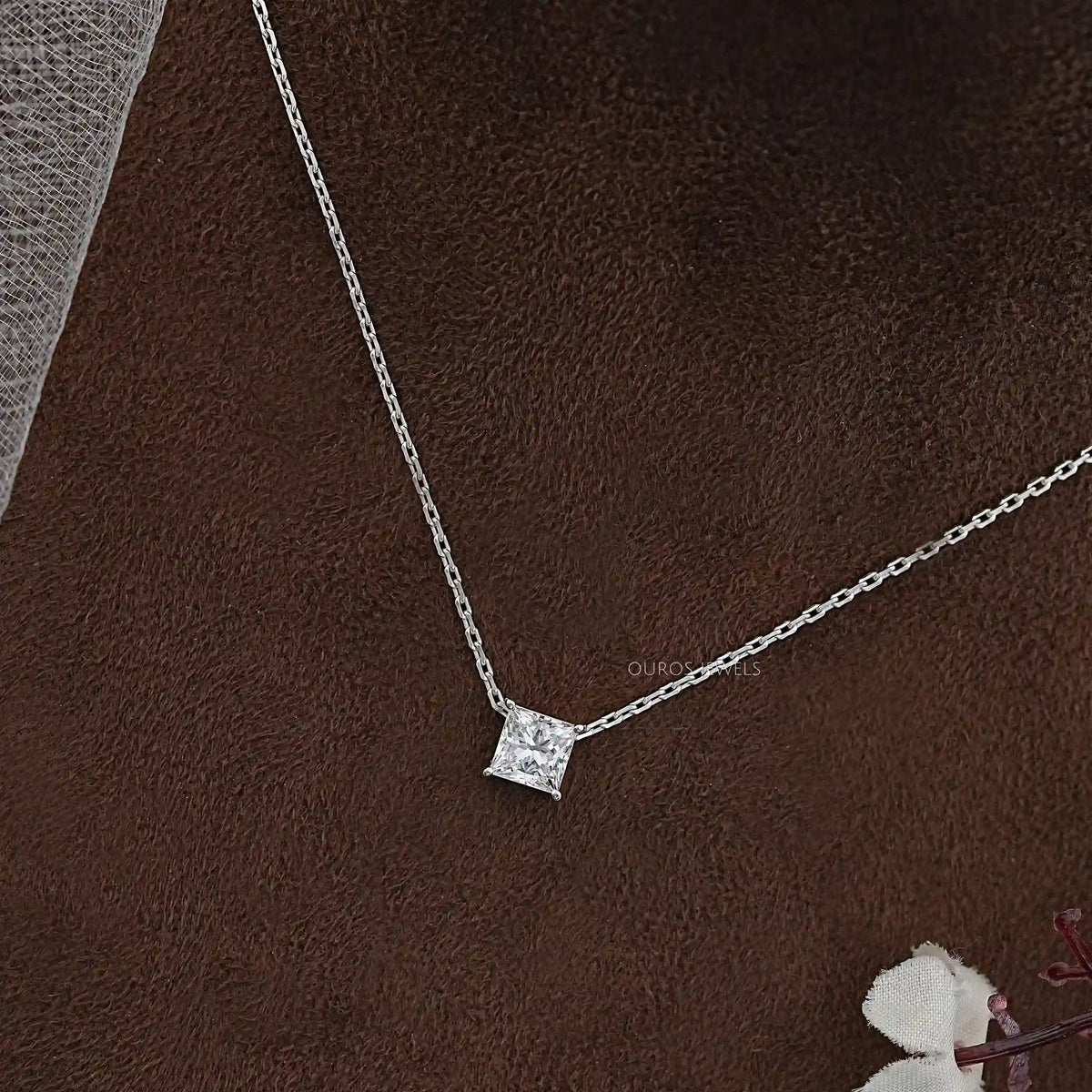Princess Cut Lab Diamond Solitaire Pendant Necklaces