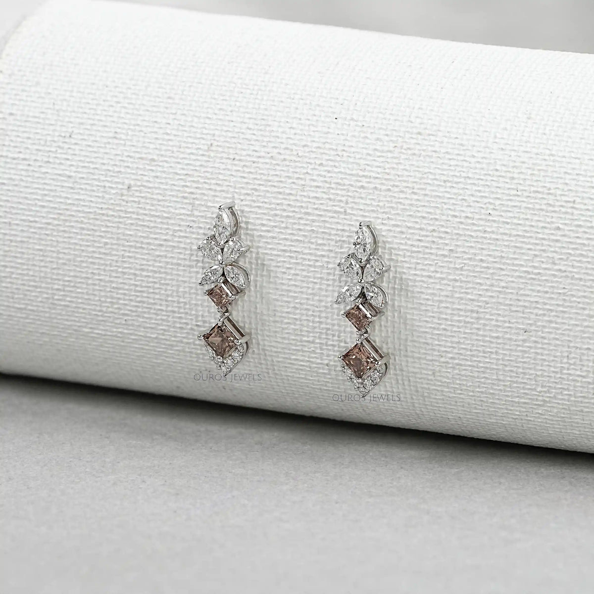 Champagne Princess Cut Drop Earrings Earrings