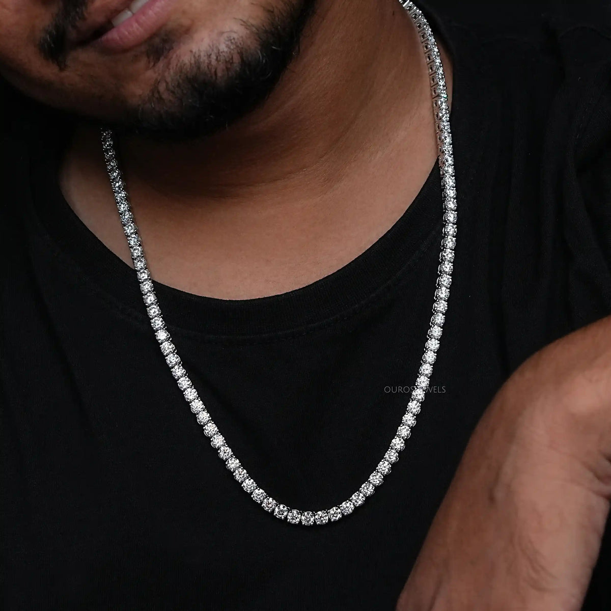 Round Cut Lab Diamond Tennis Necklace For Men's