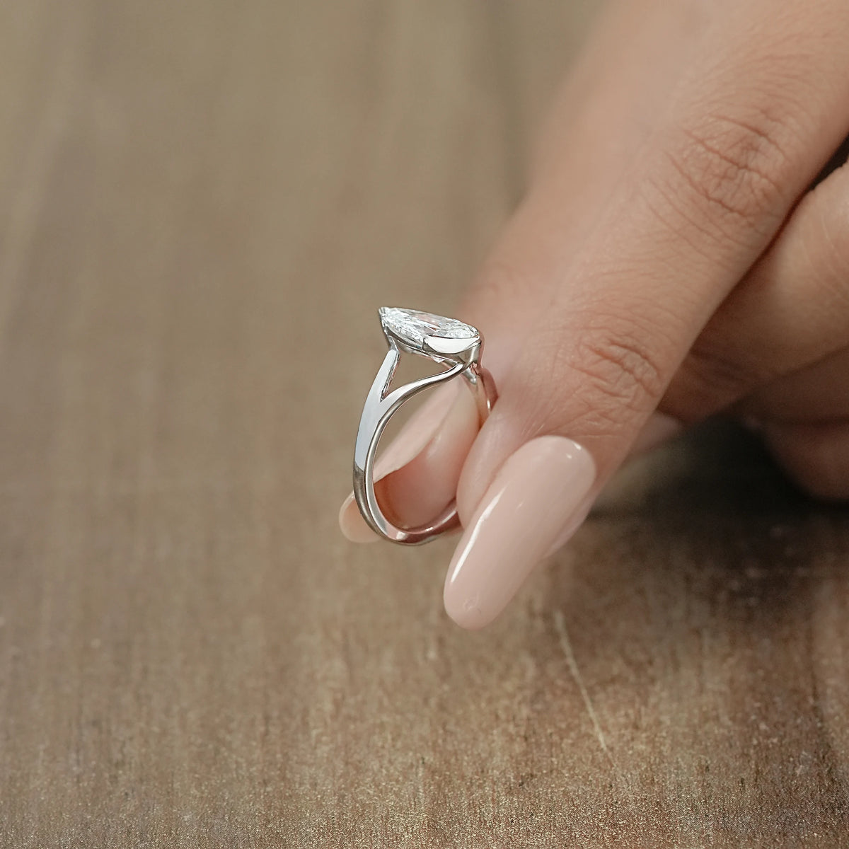 Pear Diamond Solitaire Split Shank Engagement Ring Ring