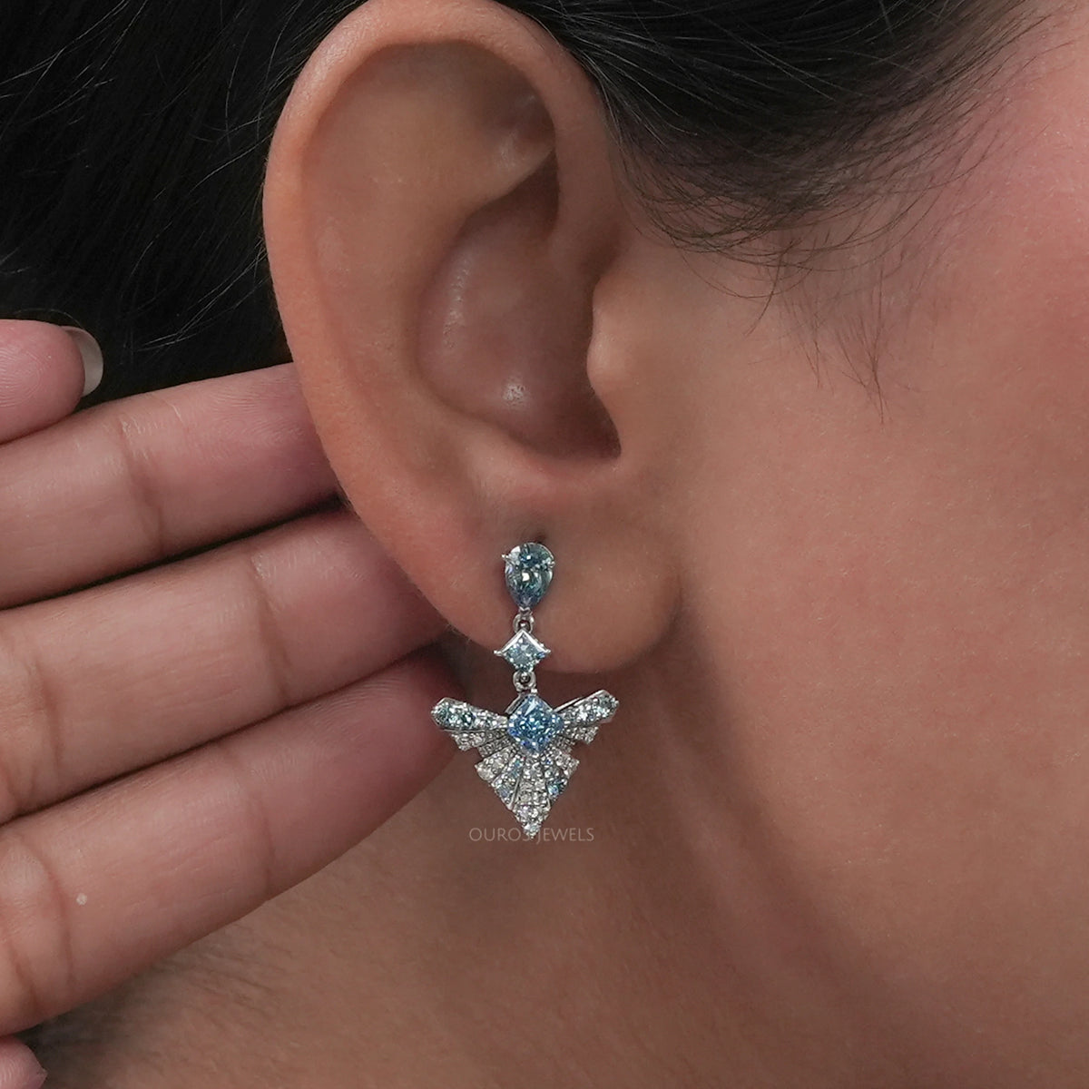 Blue Geometric Diamond Drop Earrings Earrings