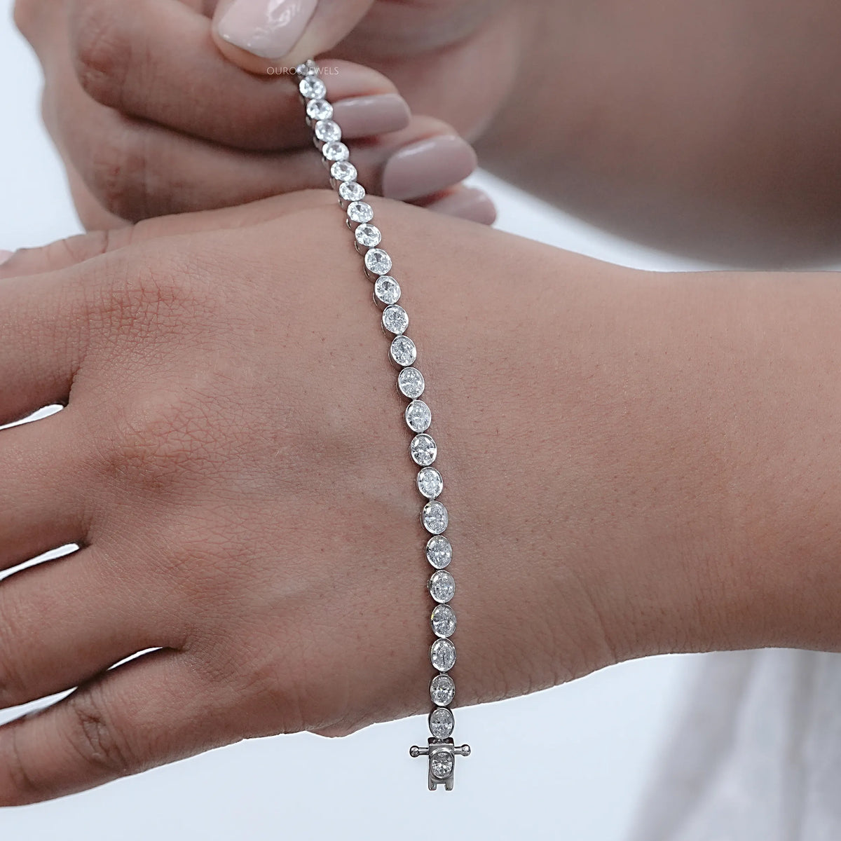 Bezel Set Oval Cut Lab Grown Diamond Tennis Bracelet Bracelet