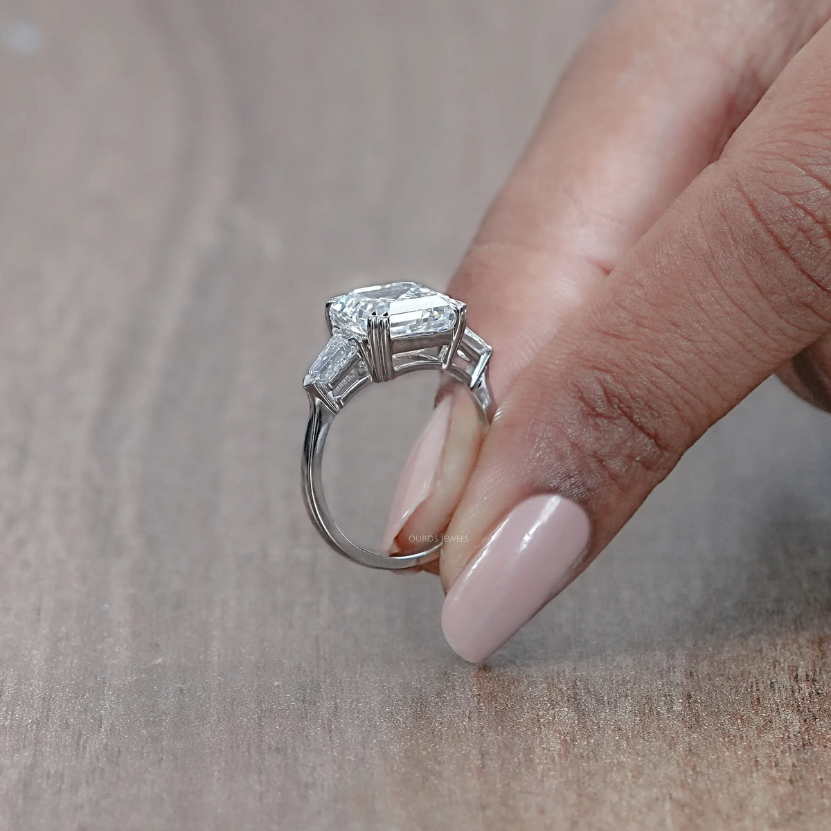 Asscher Diamond Three Stone Engagement Ring Rings