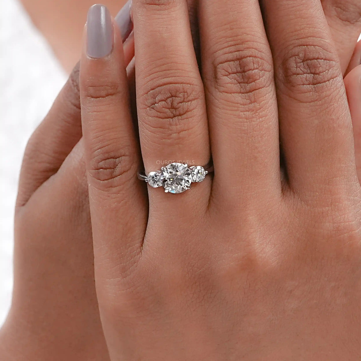 3 Stone Old European Round Diamond Engagement Ring Ring