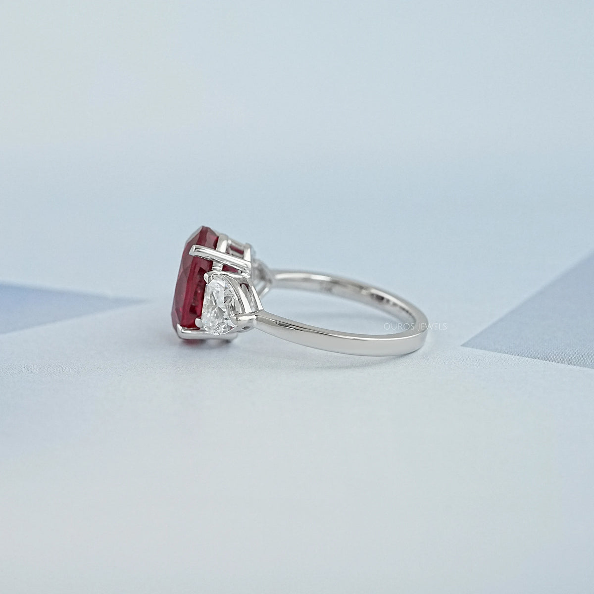 3 Stone Oval Ruby Lab Gemstone Ring Ring