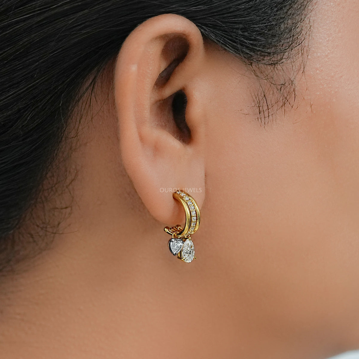 Multi Shape Diamond Tripset C Hoop Earrings