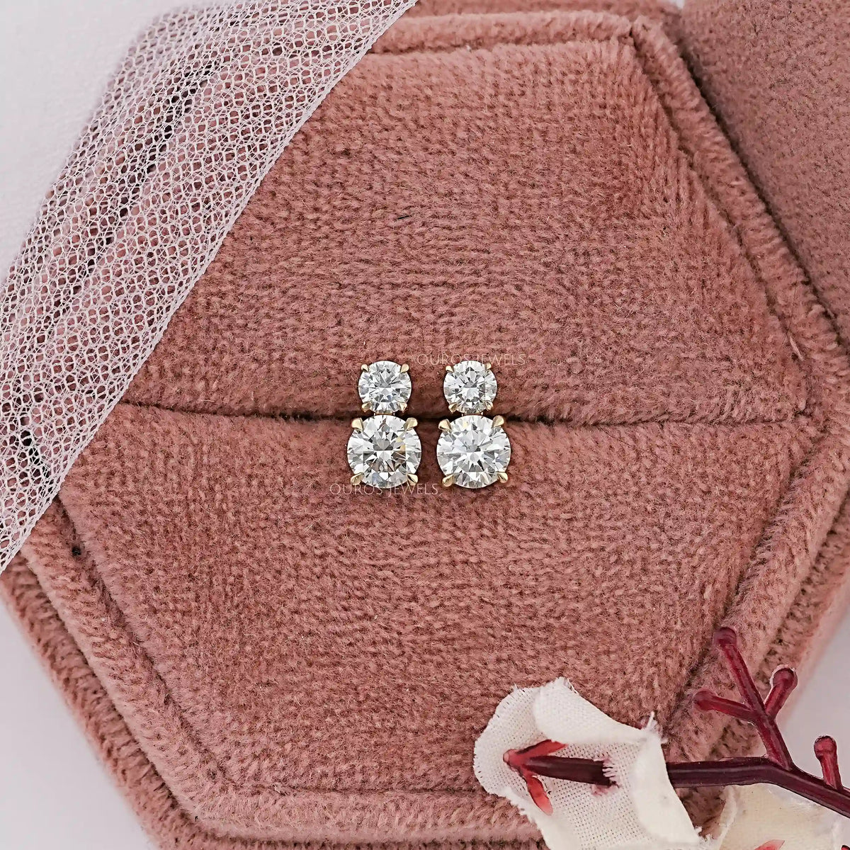 Round Lab Diamond Dual Stud Earrings Earrings
