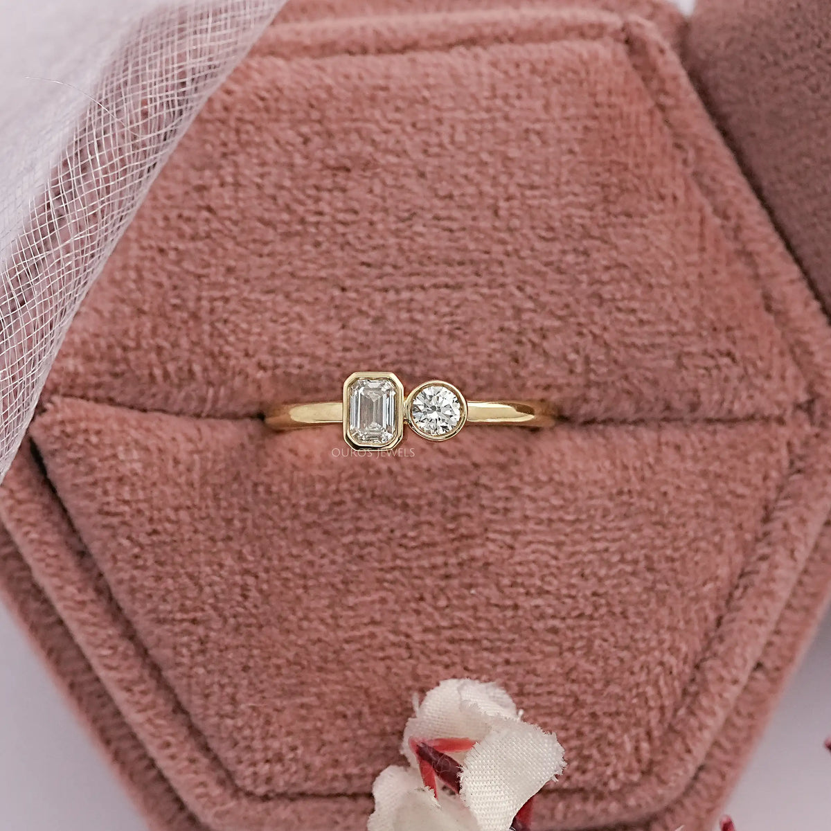 Two Stone Lab Diamond Bezel Set Ring Ring