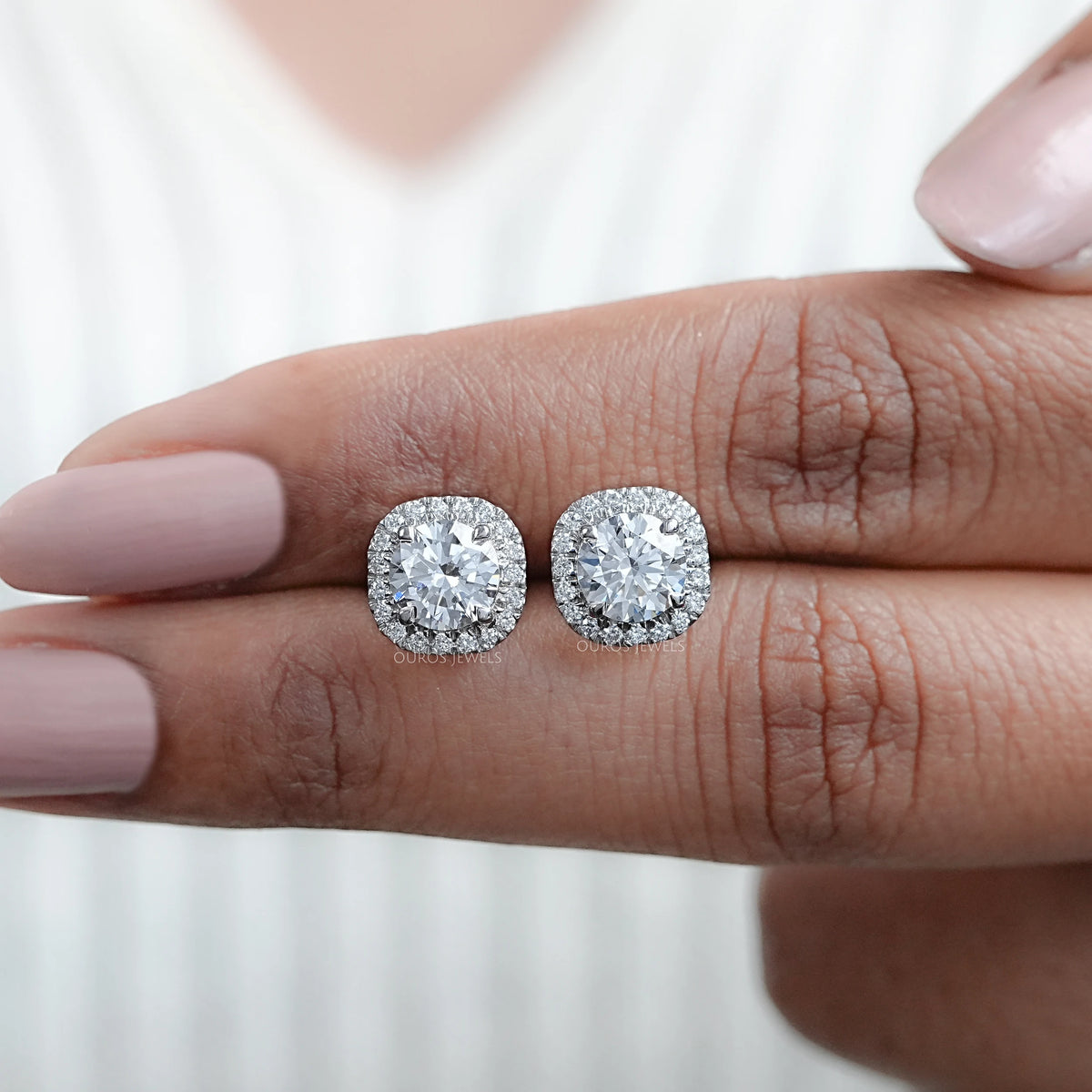 Brilliant Round Lab Diamond Halo Stud Earrings Earring