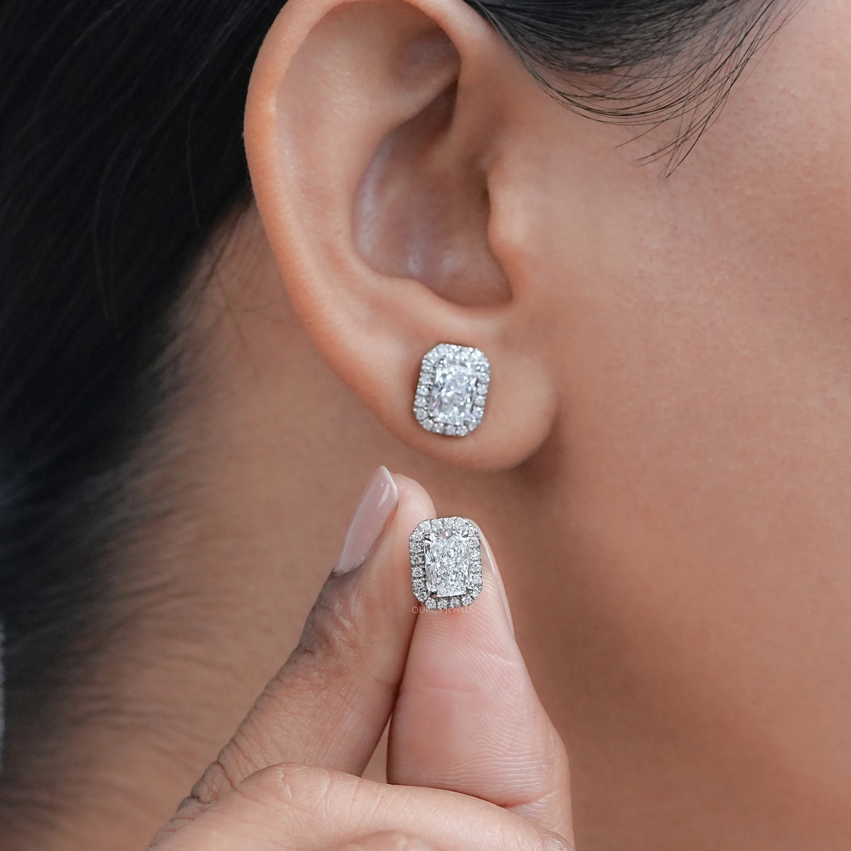 Radiant Diamond Halo Stud Earrings Earring