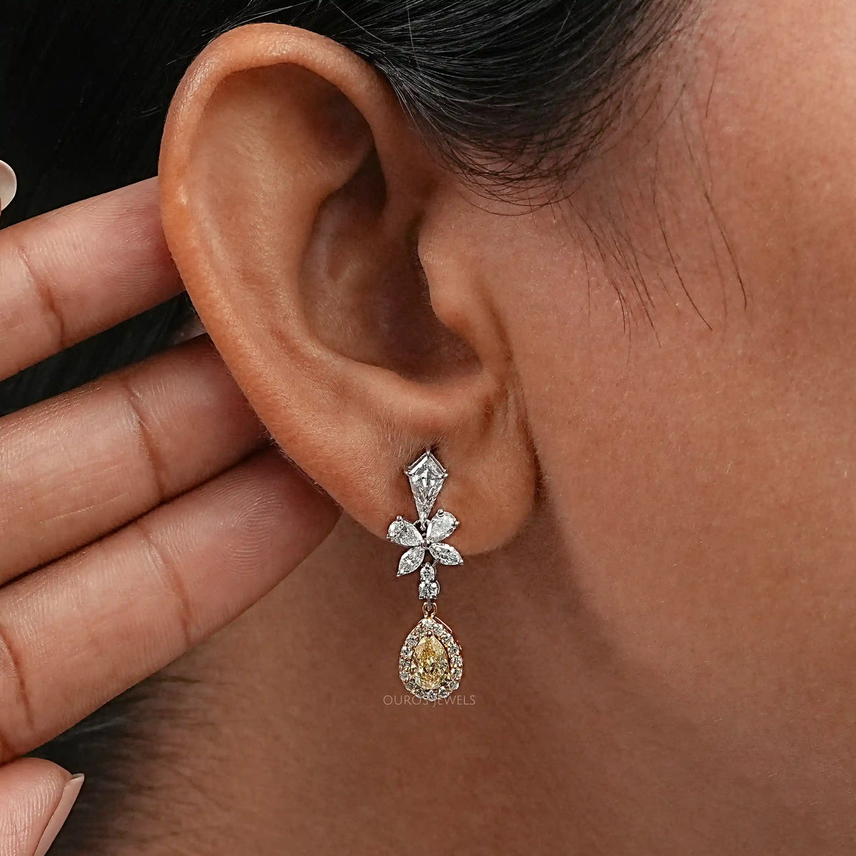 Yellow Pear Diamond Dangle Earrings Earrings