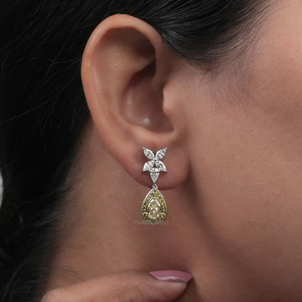 Pear Shaped Yellow Diamond Drop Earrings Earrings
