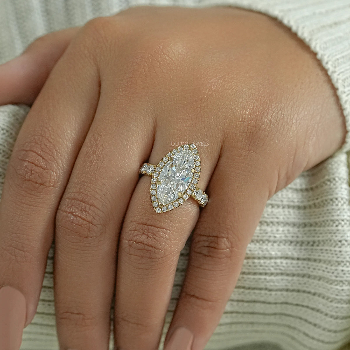 Marquise Diamond Hidden Halo Accent Diamond Ring Ring
