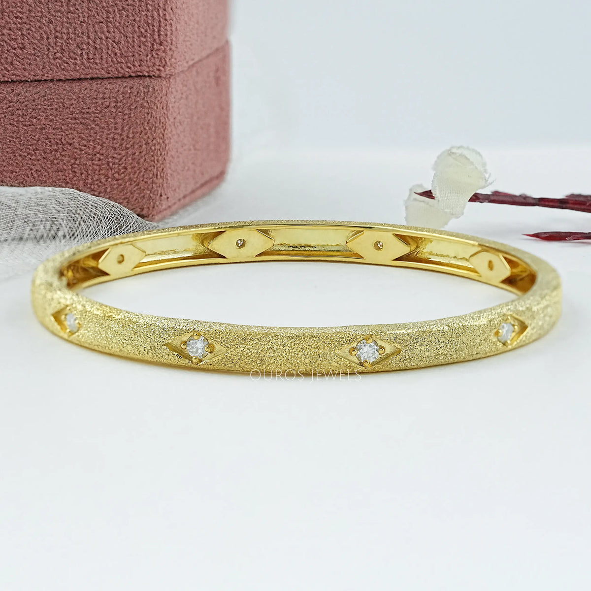 Textured Finish Round Lab Diamond Bangle Bracelet
