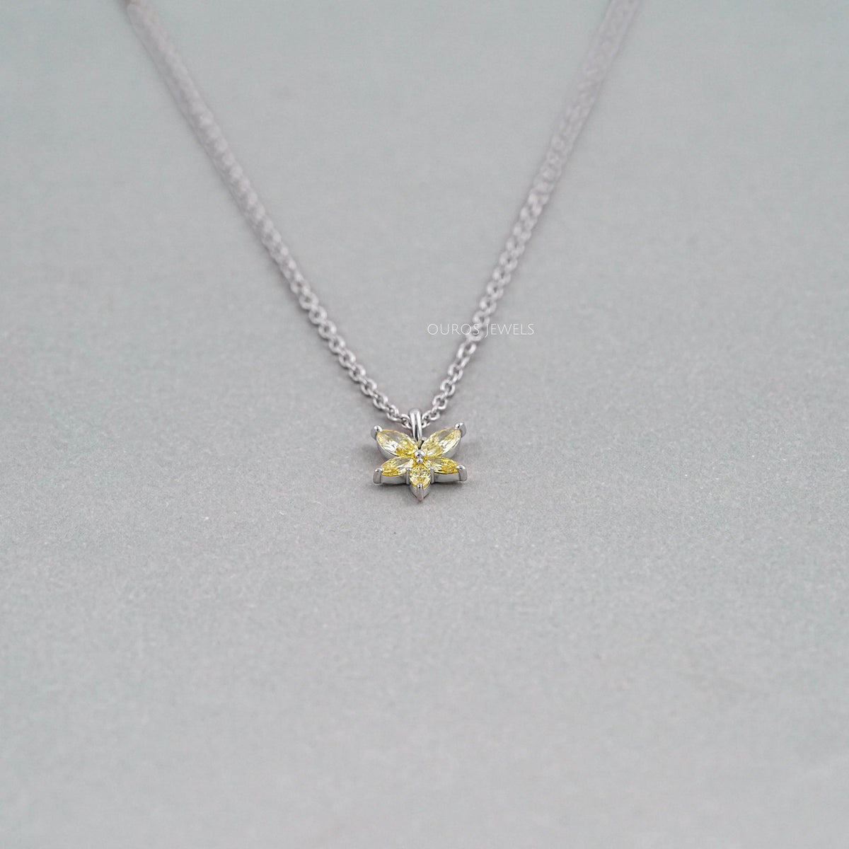 Yellow Marquise Cut Lab Grown Diamond Floral Style Pendant Necklaces
