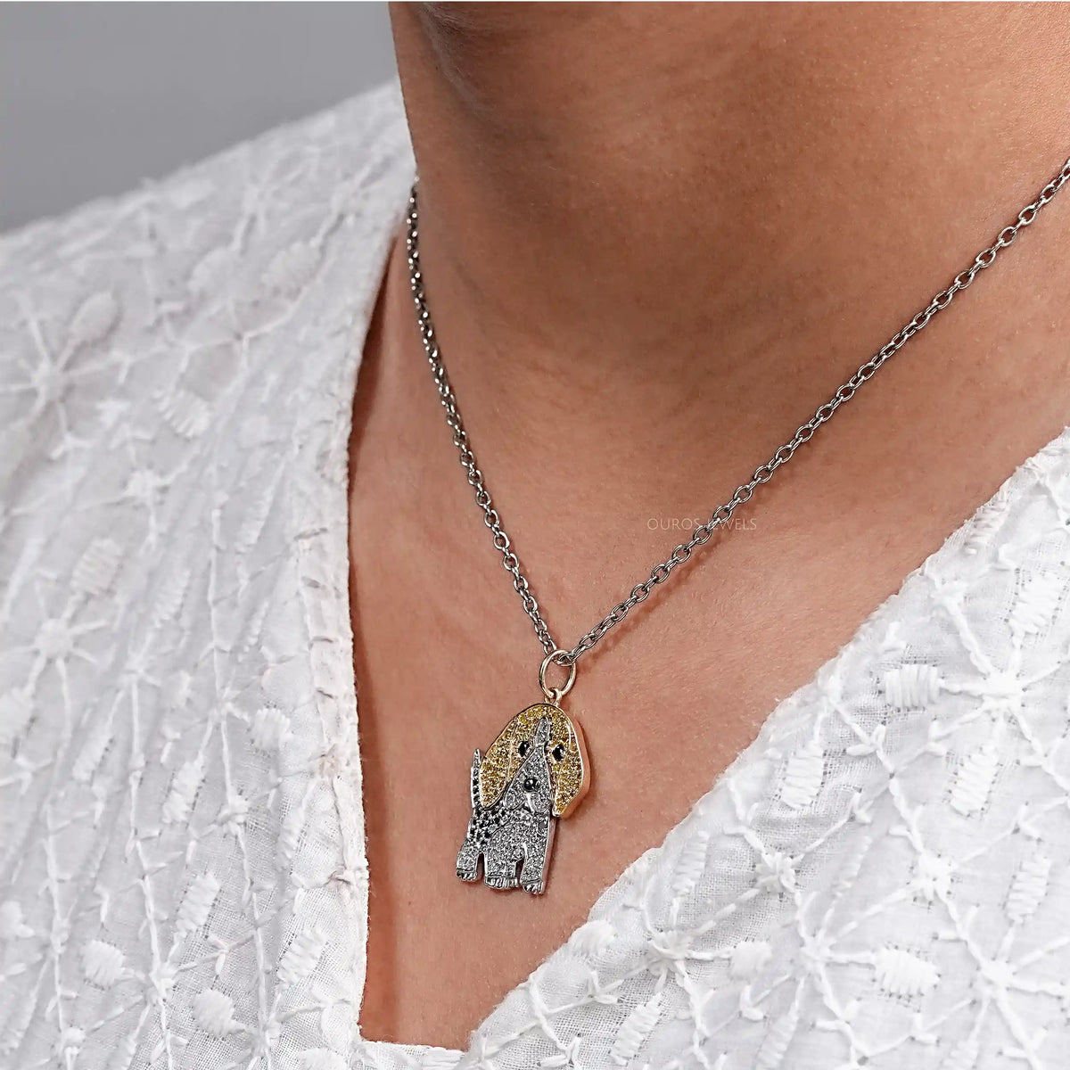 Lab Grown Color Diamond Dog Pendant Necklaces
