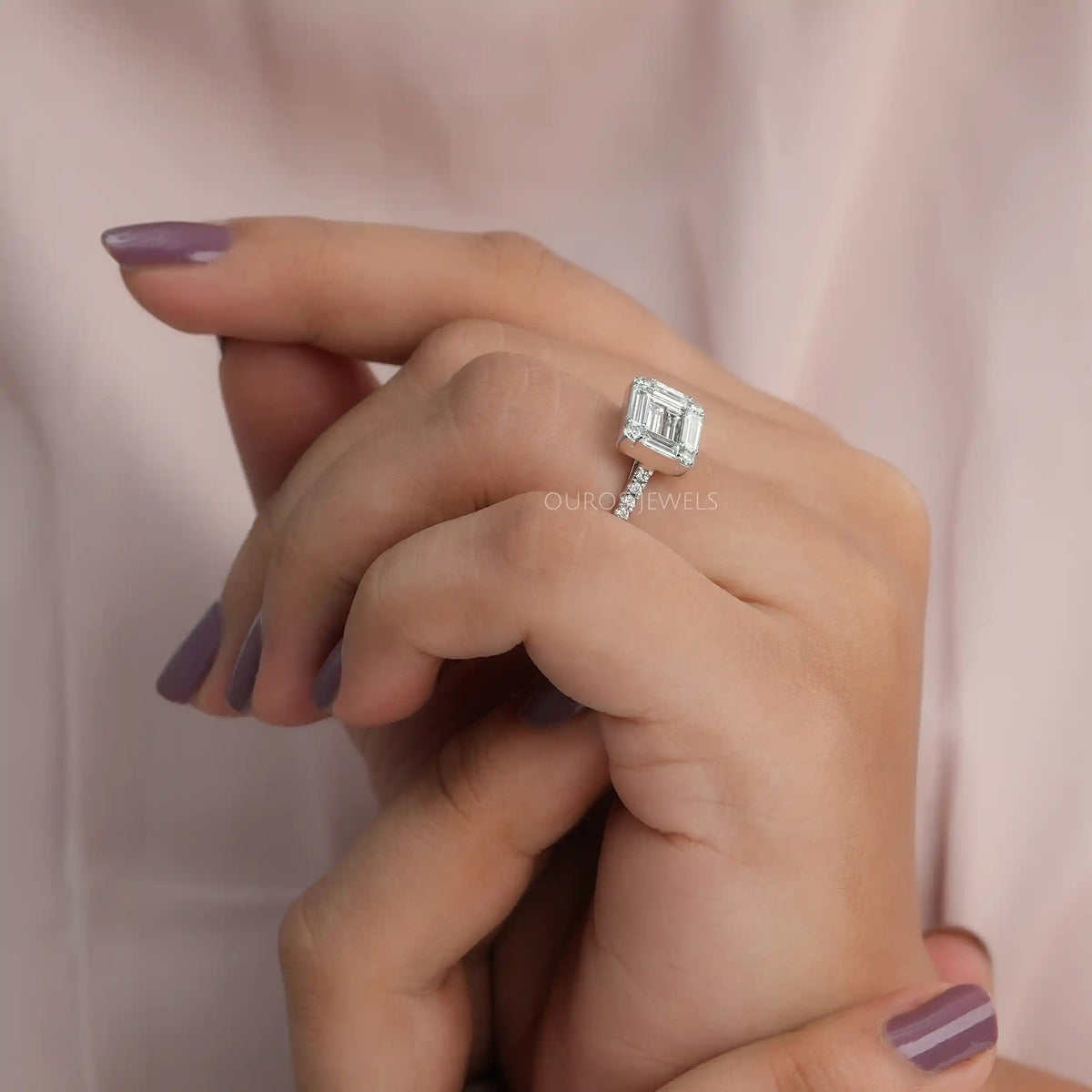Round and Baguette Cut Lab Grown Diamond Wedding Band