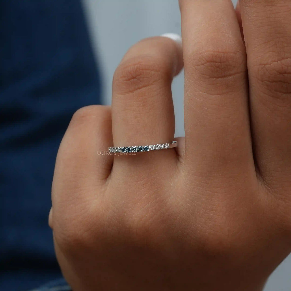 Fancy Round Cut Lab Grown Diamond Stacking Ring Blue_EF 0.10 TCW Rings
