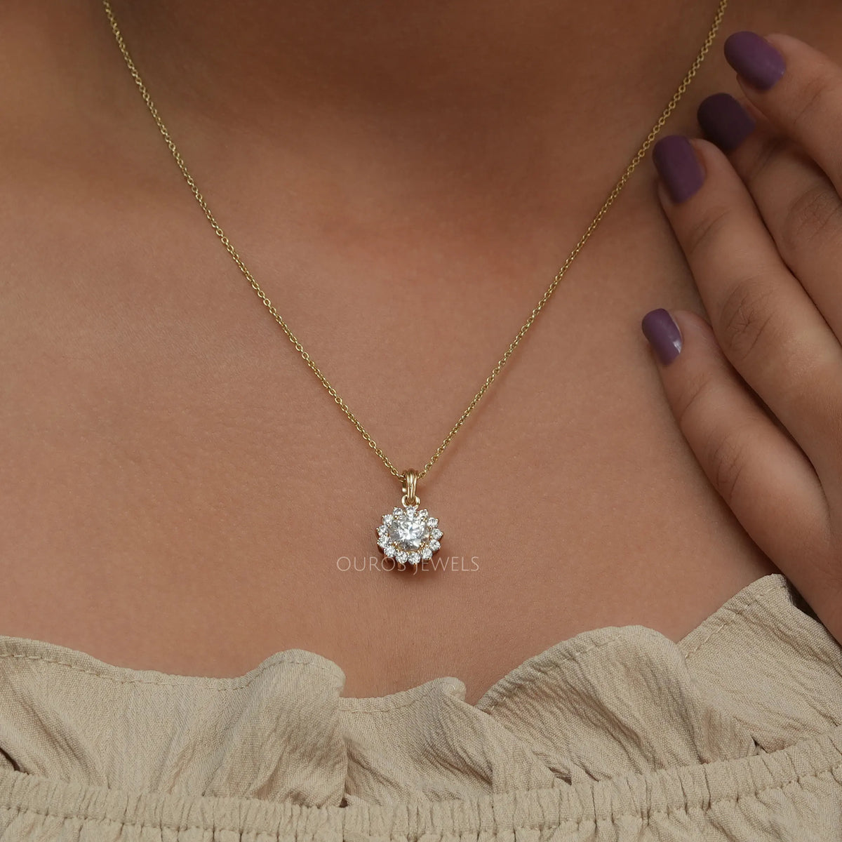 Prong Set Round Cut Halo Lab Diamond Pendant Necklaces
