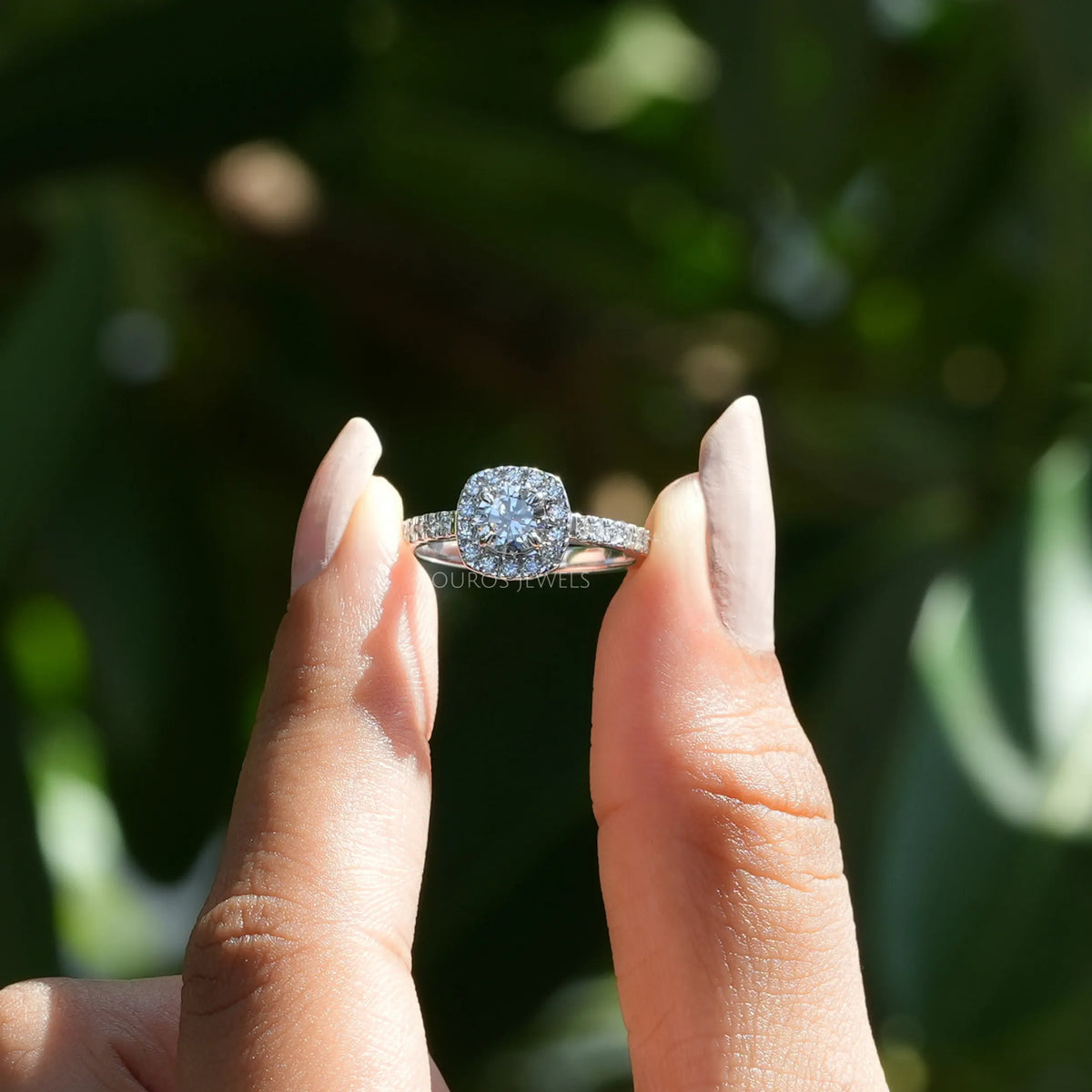 Round Cut Halo With Accent Diamond Ring Ring